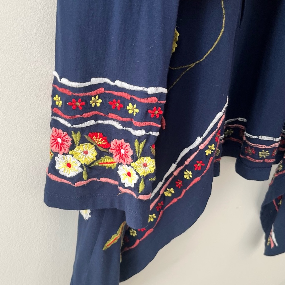 Caite by Anthropologie Embroidered floral Navy Open Front Cardigan flowy sz med - Picture 3 of 8